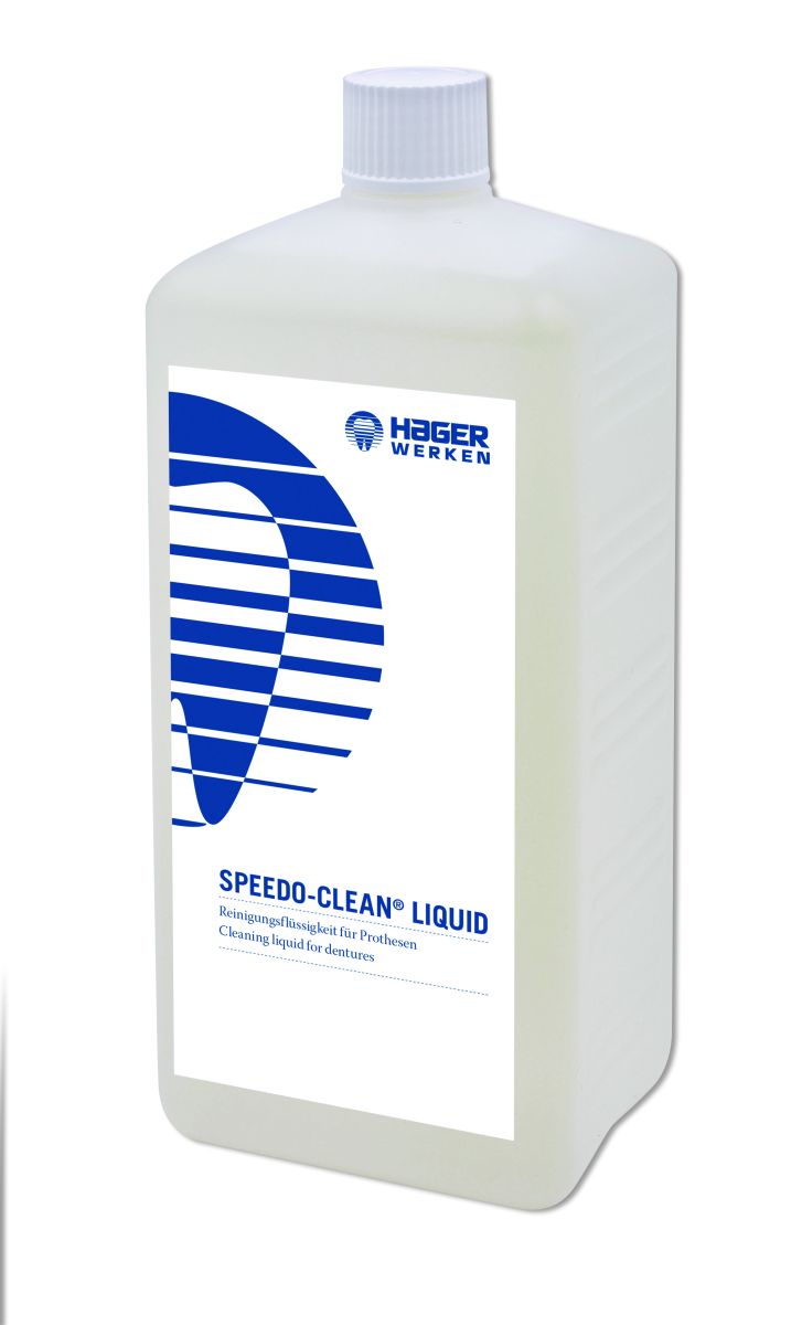 Speedo-Clean Liquid Reinigungsflüssigkeit in weißer Flasche mit blauem Etikett.