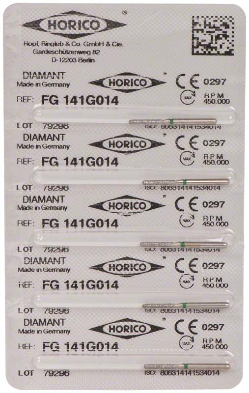 Verpackung des Diamant FG 141G 014, geeignet für Kronenpräparationen.