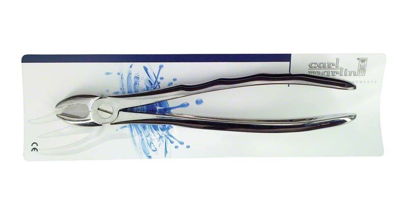 Extraktionszange LiquidSteel® für Molaren, auf Verpackung mit Wasserdesign.
