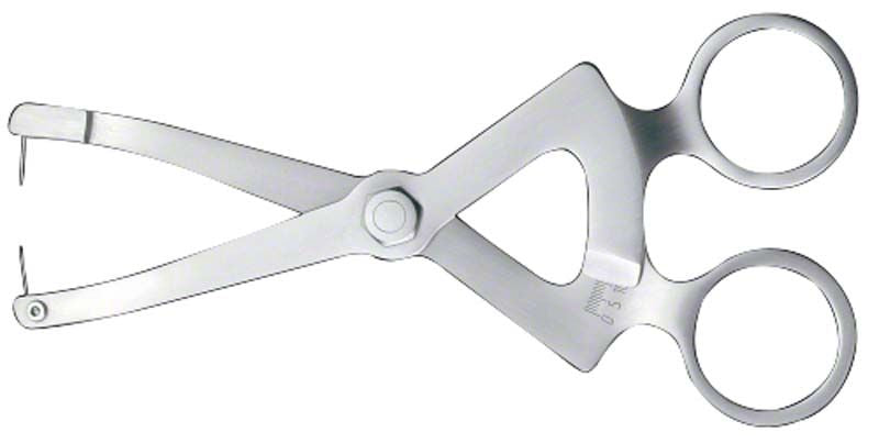 Osteometer aus Edelstahl mit ergonomischen Griffen.