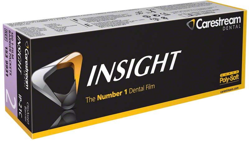 Kodak Insight ClinAsept Zahn-Röntgenfilmverpackung mit Poly-Soft-Beschriftung.