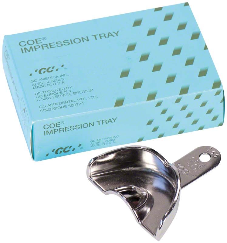 Metalllöffel COE® unperforiert für Zahneindrücke vor Verpackung.