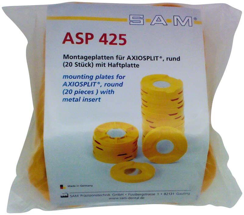 Montageplatten für AXIOSPLIT, rund, in gelber Verpackung, 20 Stück.