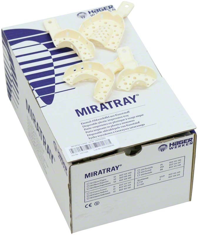 Einmal-Abformlöffel Miratray® Sortiment I auf Verpackung von Medic-Star.
