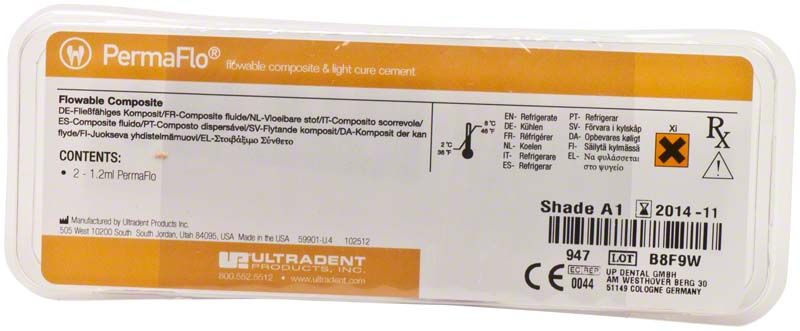 PermaFlo Spritzen A1 in transparenter Verpackung mit Produktinformationen.