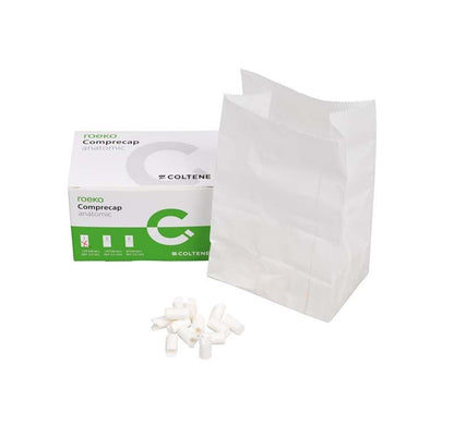 ROEKO Comprecap anatomic Gr. 1 mit Verpackung und Kompressionshütchen.