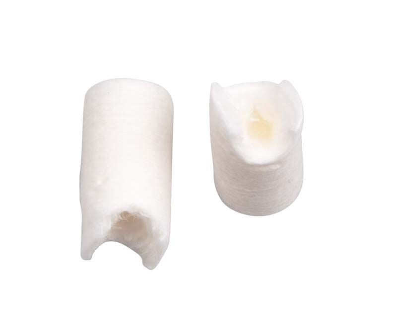 Zwei ROEKO Comprecap anatomic Kompressionshütchen in Nahaufnahme.