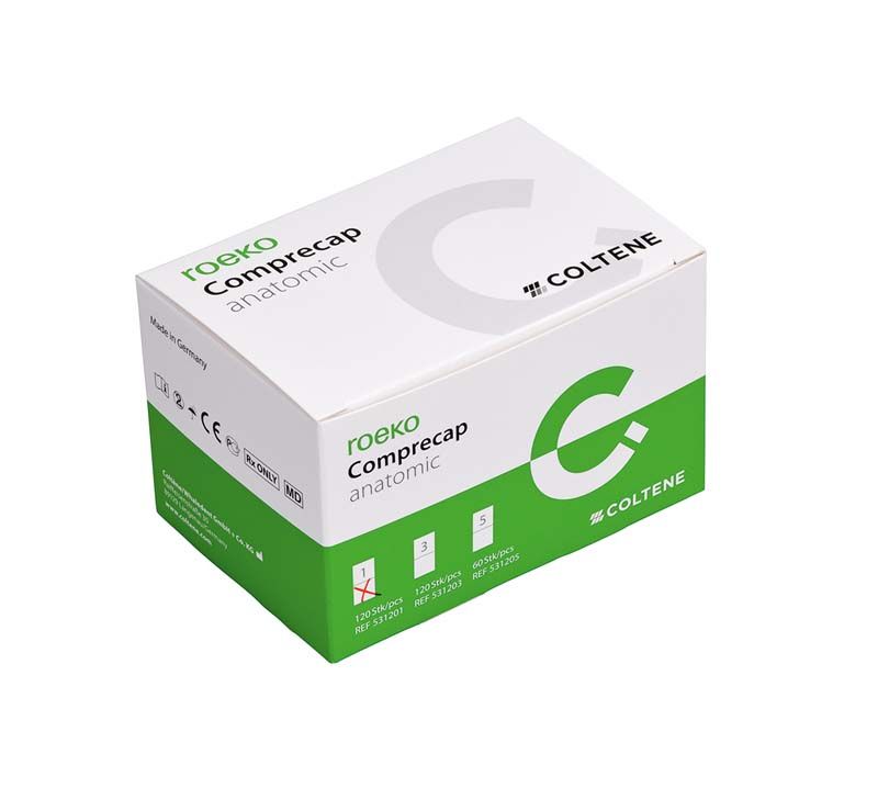 Roeko Comprecap anatomic Gr. 1 Verpackung mit Produktinformationen.
