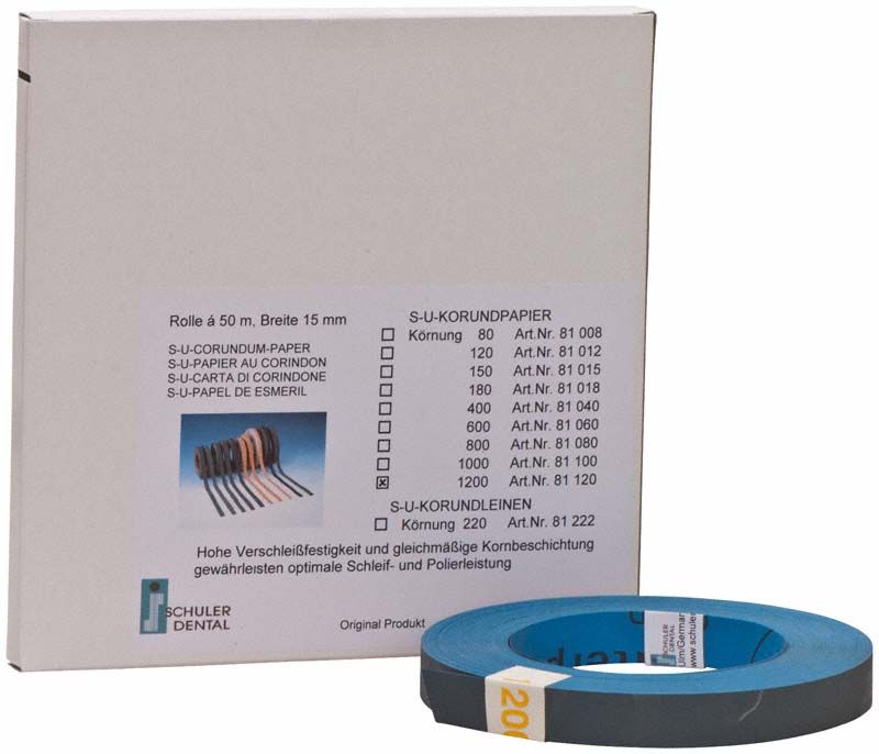S-U-Korundpapier Körnung 1.200 in Verpackung mit Rolle sichtbar.