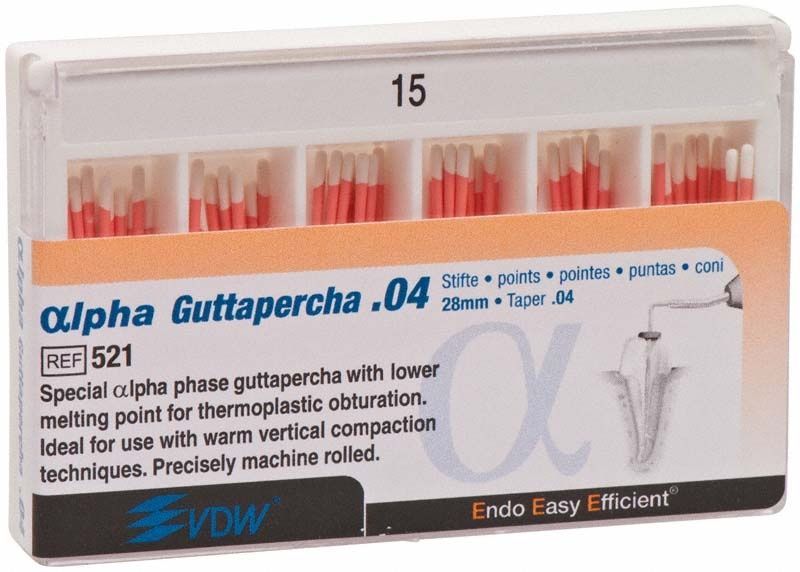Alpha Guttapercha Gr. 15/.04 weiß Spitzen in Verpackung von VDW.