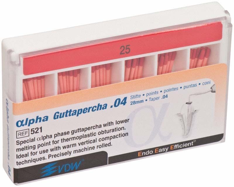 Alpha Guttapercha Gr. 25/.04 rot Spitzen in Kunststoffbox.