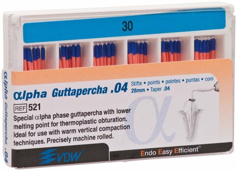 Alpha Guttapercha Spitzen Gr. 30/.04 blau in Verpackung.