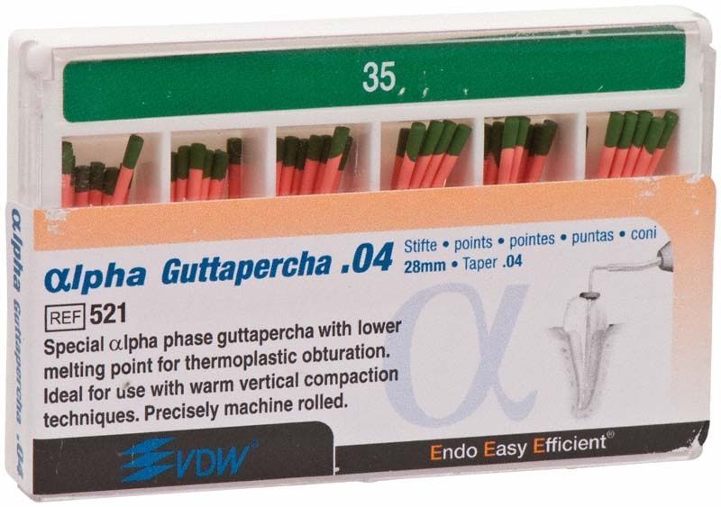 Alpha Guttapercha Gr. 35/.04 grün Spitzen in Verpackung.