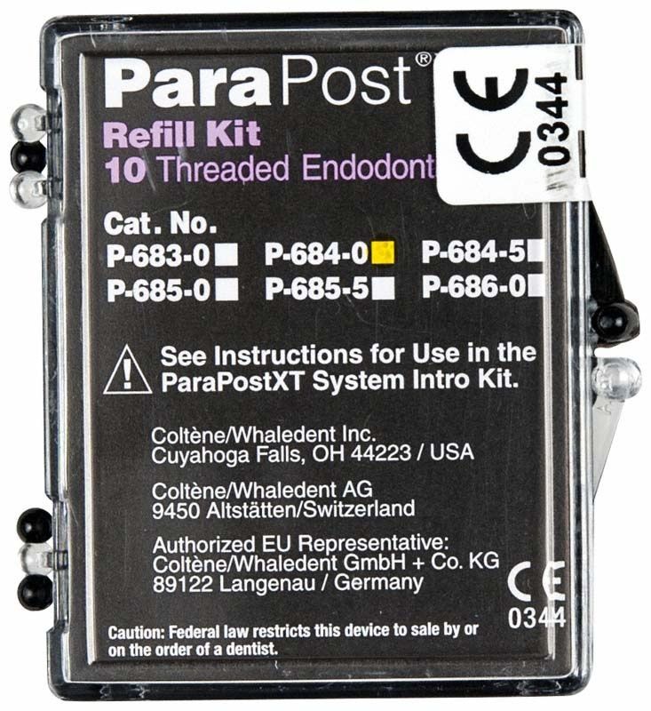 ParaPost XT Titan-Wurzelstifte Refill Kit, Größe 4, gelb, Verpackung.