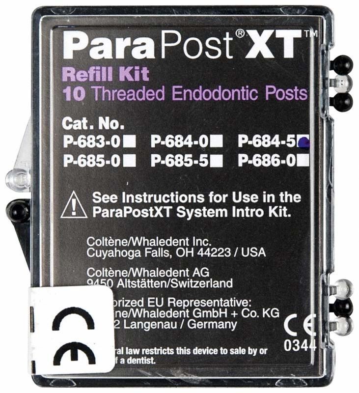 ParaPost® XT™ Titan-Wurzelstifte 10er Packung mit Verpackungsdetails.