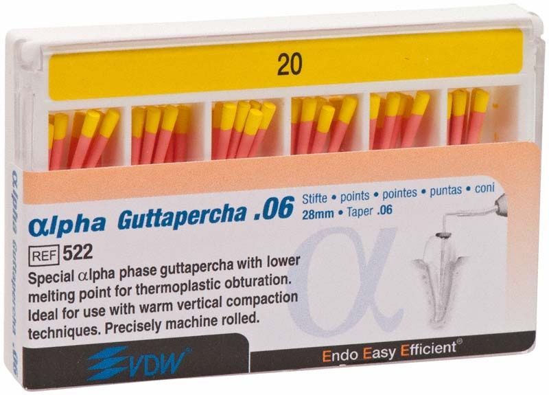 Alpha Guttapercha Gr. 20/.06 gelb Spitzen in Kunststoffbox.