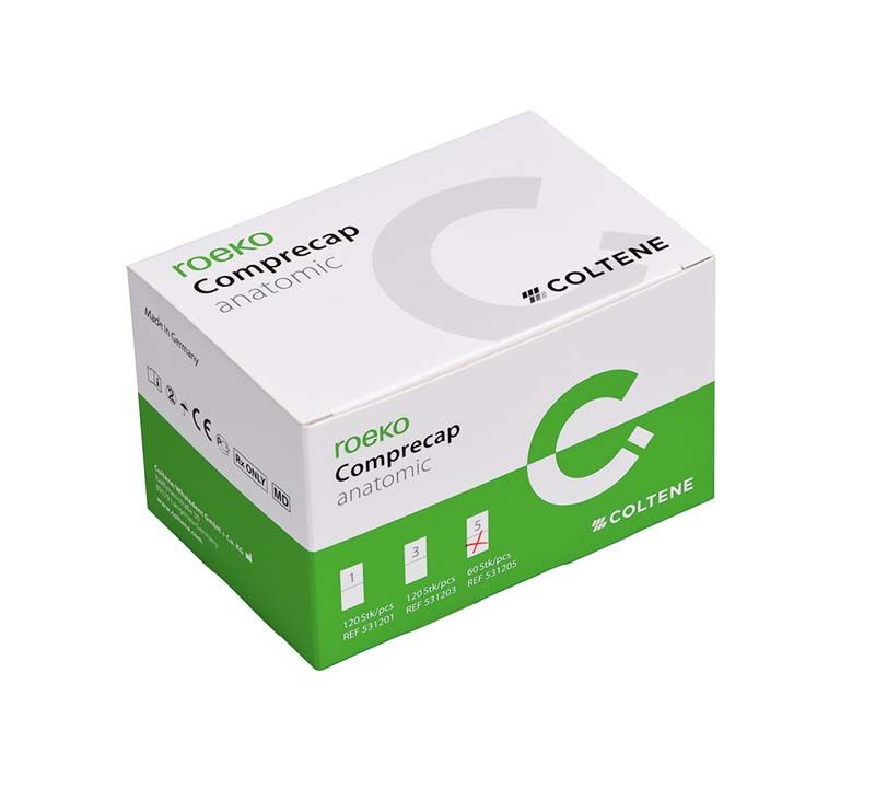 Roeko Comprecap anatomic Gr. 5 Verpackung mit Produktinformationen und Markenlogo.