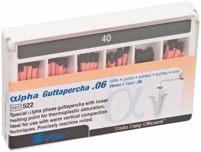 Guttaperchaspitzen Alpha Gr. 40/.06 schwarz in Verpackung.