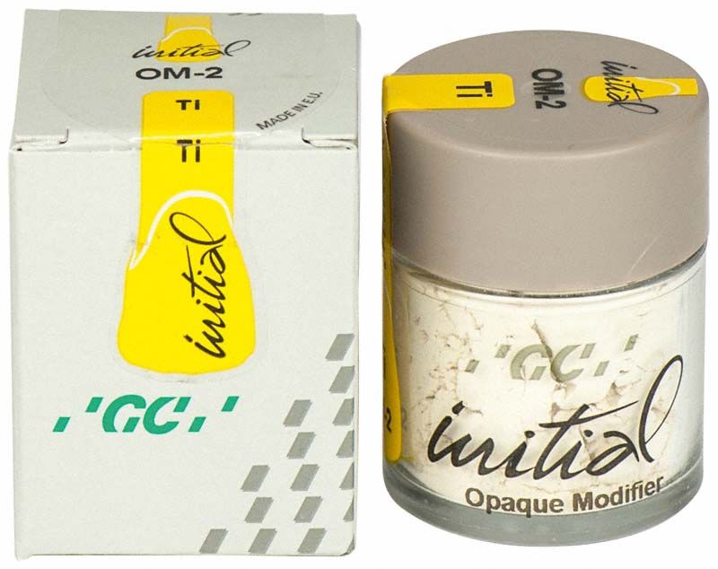 GC Initial Ti Powder Opaque Modifier OM-2 Verpackung mit beige Deckel.