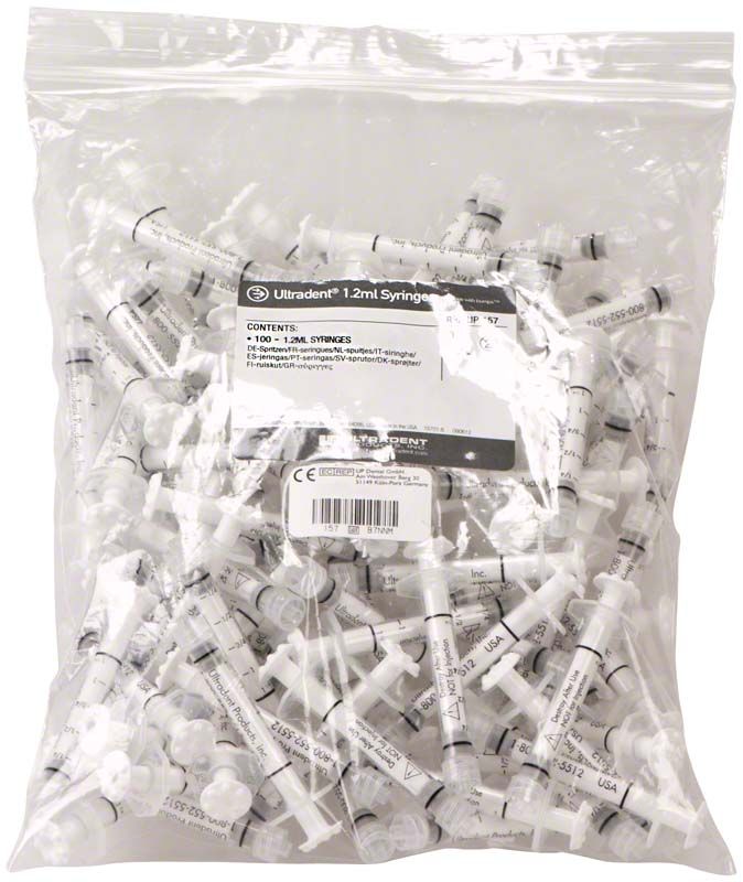 Leerspritzen 1,2 ml in transparenter Verpackung mit Luer-Lock-Gewinde.