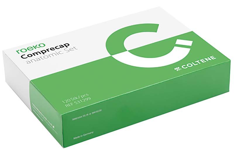Roeko Comprecap anatomic Set in grüner Verpackung mit Markenlogo.