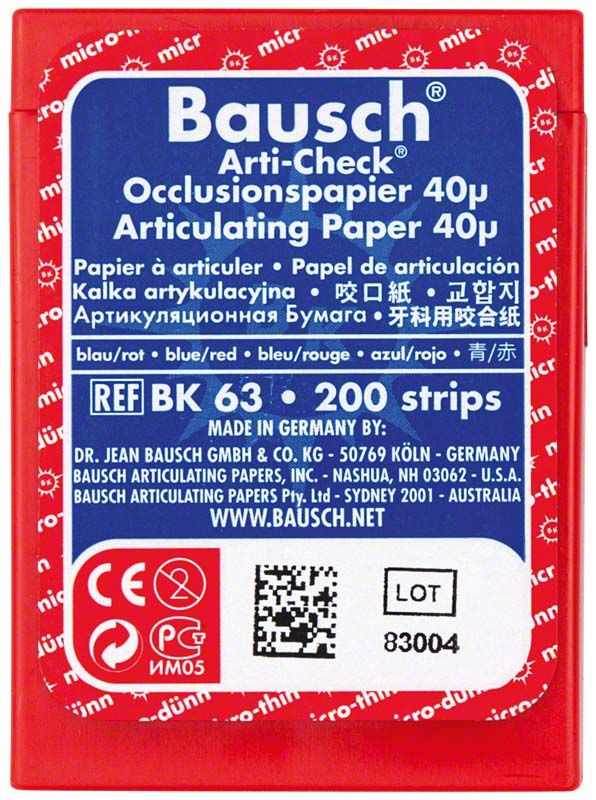 Bausch Arti-Check® Occlusionspapier 40µ, blau/rot, 200 Streifenpackung.