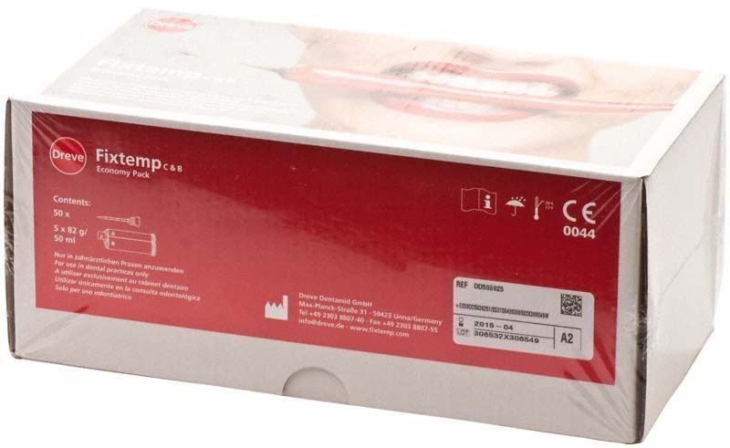 Fixtemp C&B 4:1 Kartuschen A2 Verpackung mit Produktinformationen.