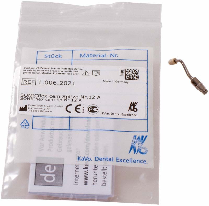 SONICflex cem Spitze Form 12A in transparenter Verpackung mit Etikett.