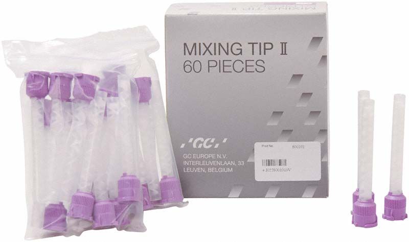 Beutel mit lila Mischkanülen und Verpackung "Mixing Tip II" Gr. LL.