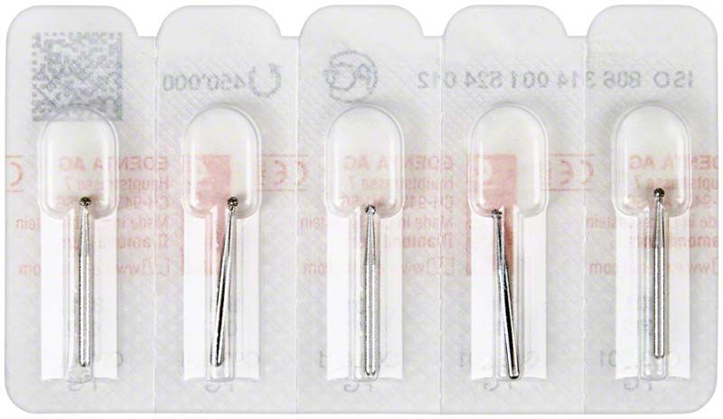 Verpackung mit fünf Diamantenschleifern FG 801 012 für Zahnarztpraxis