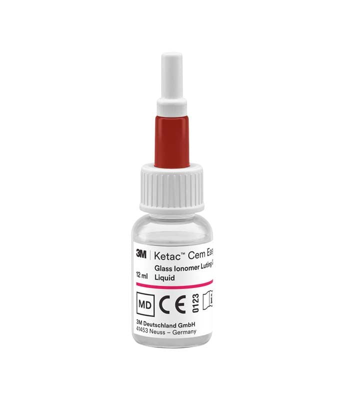 Ketac™ Cem Easymix Flasche mit Glasionomer-Zement und rotem Applikator.