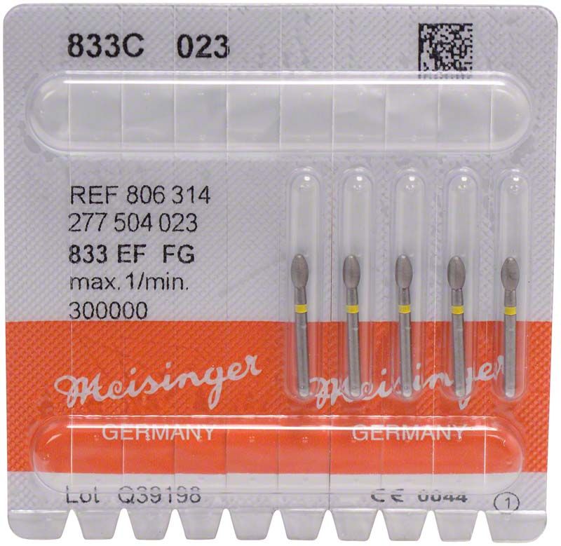 Diamantenschleifer Diamant FG 833C 023 gelb in Blisterverpackung.