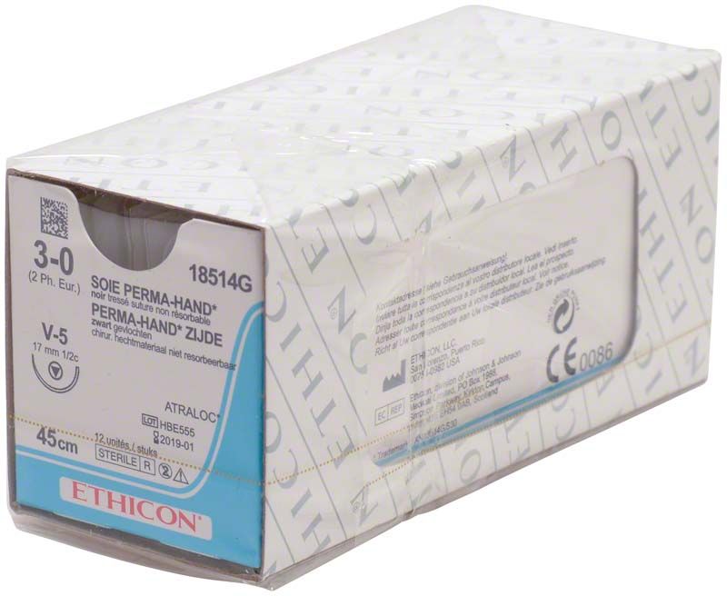 Verpackung von PERMA-HAND SEIDE chirurgisches Nahtmaterial, 3/0, 45cm, von Ethicon.