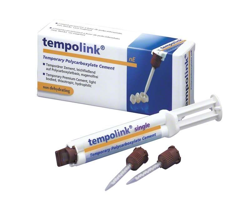 Tempolink clear mini-mix Kartusche mit Verpackung und Applikationsdüsen.