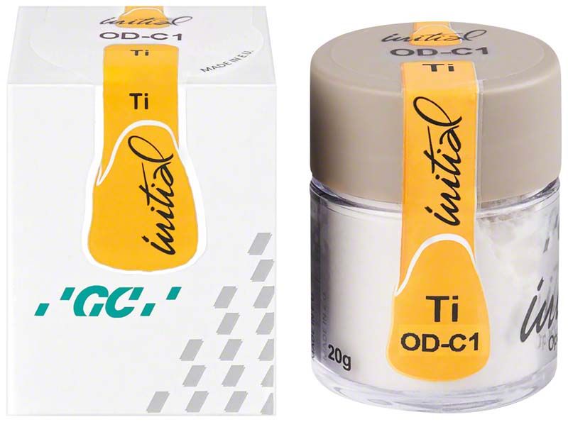 GC Initial Ti Opaque Dentin OD-C1 in transparenter Dose mit grauem Deckel.