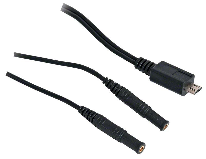 Raypex 6 Messkabel mit zwei Anschlüssen und Micro-USB-Stecker.