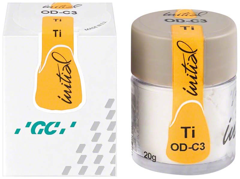 GC Initial Ti Opaque Dentin OD-C3 in Glasbehälter und Verpackung.