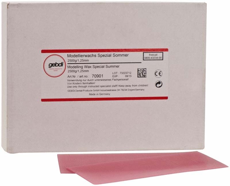 Modellierwachs Spezial Sommer 2500g Verpackung mit rosa Wachsplatte.