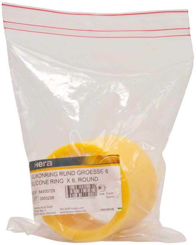 Transparente Verpackung mit gelbem Silikonring der Größe 6 von Hera.