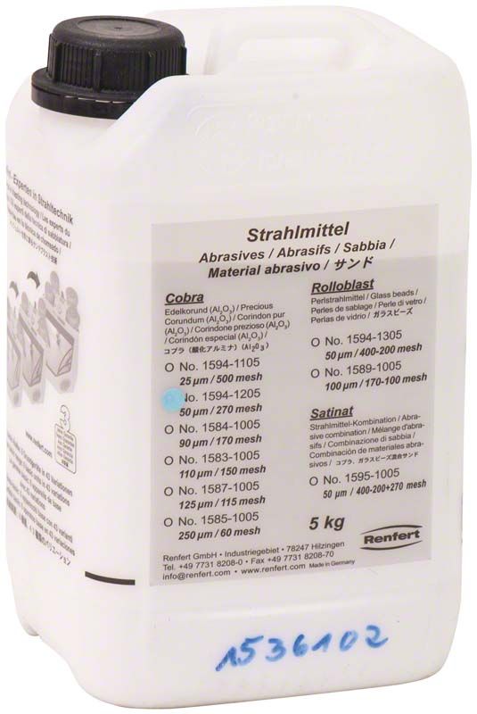 Cobra Aluoxyd 50µm weiß 5kg Behälter für Dentalstrahlmittel.