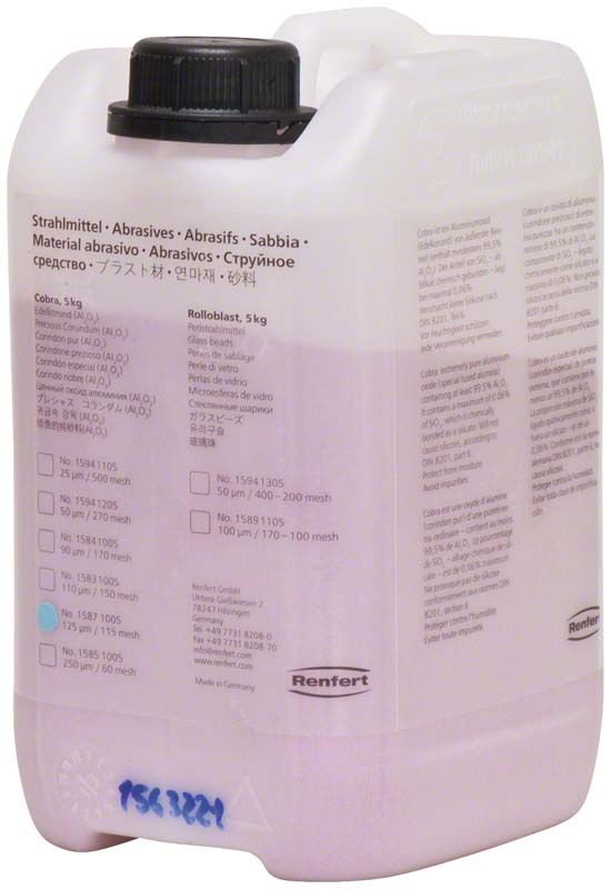 Cobra Aluoxyd 125µm rosa in 5kg Kunststoffbehälter mit Etikett.