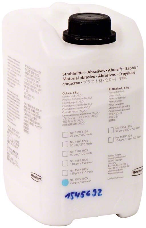 Cobra Aluoxyd 250µm weiß, 5kg Kanister mit schwarzem Deckel und Beschriftung.