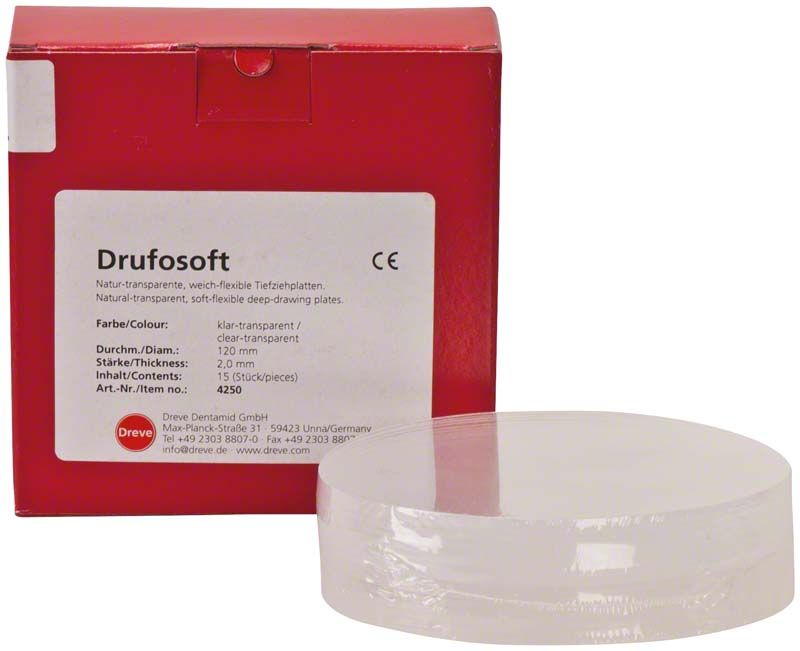 Rote Verpackung und klare Drufosoft® 2,0mm Tiefziehfolie.