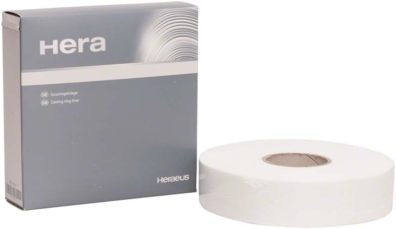 Gussringeinlagen im Spenderkarton neben einer weißen Rolle.