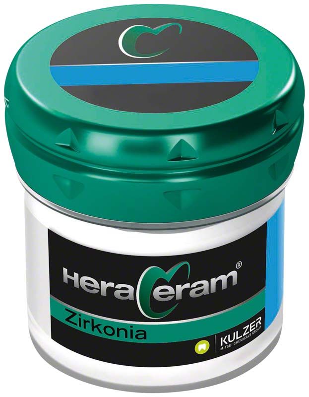 HeraCeram® Zirkonia Schneide 20g Dose mit grünem Deckel und Kulzer-Logo.