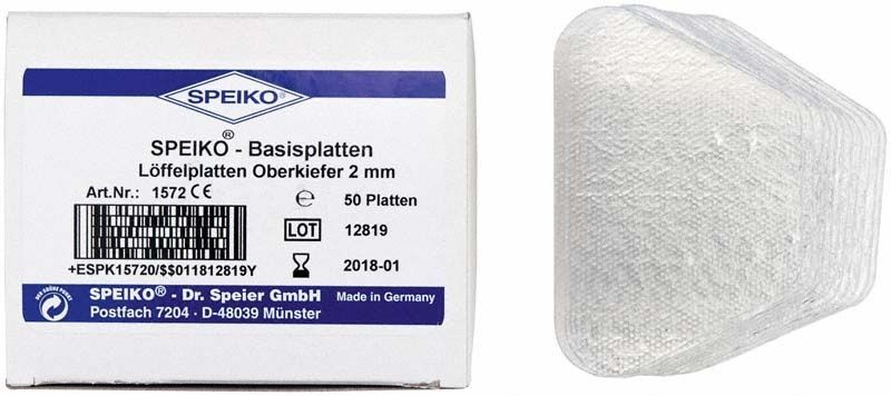 Basisplatten glasklar von Speiko mit Verpackung und 50er Packungsinhalt.