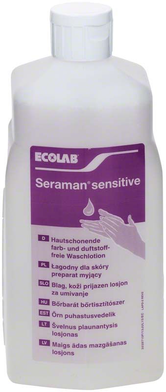 Seraman sensitive 1000ml Waschlotion für empfindliche Haut in weißer Flasche.