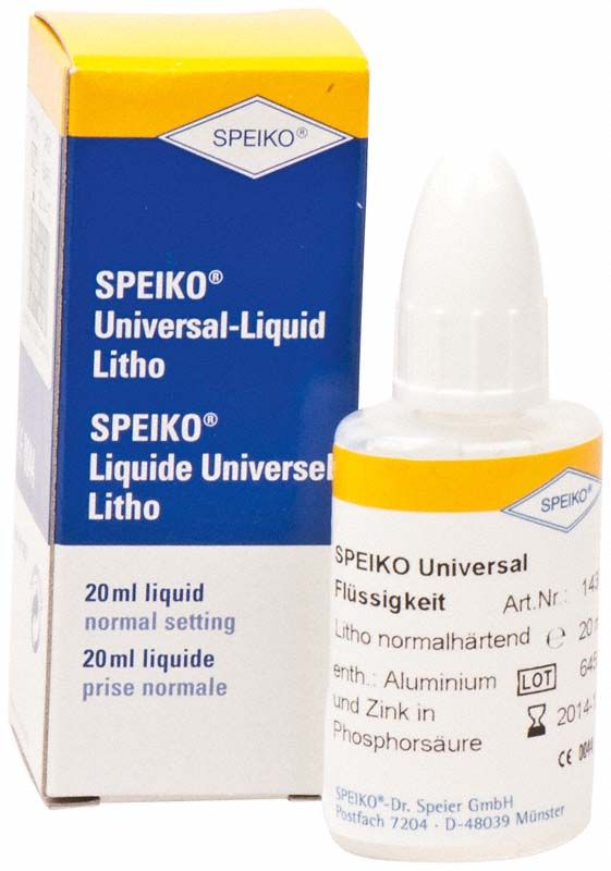 Universal-Flüssigkeit Litho normalhärtend 20ml mit Verpackung und Flasche.