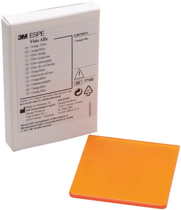 Verpackung und orangefarbener Filter der Visio™ Alfa Orangefilter.