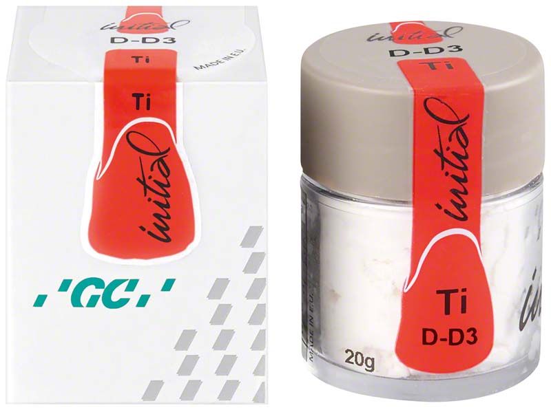 GC Initial Ti Dentin DD3 in Verpackung und Glasbehälter.